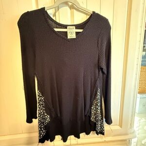Vocal Black Rib Knit Embellished Raw Hem Too